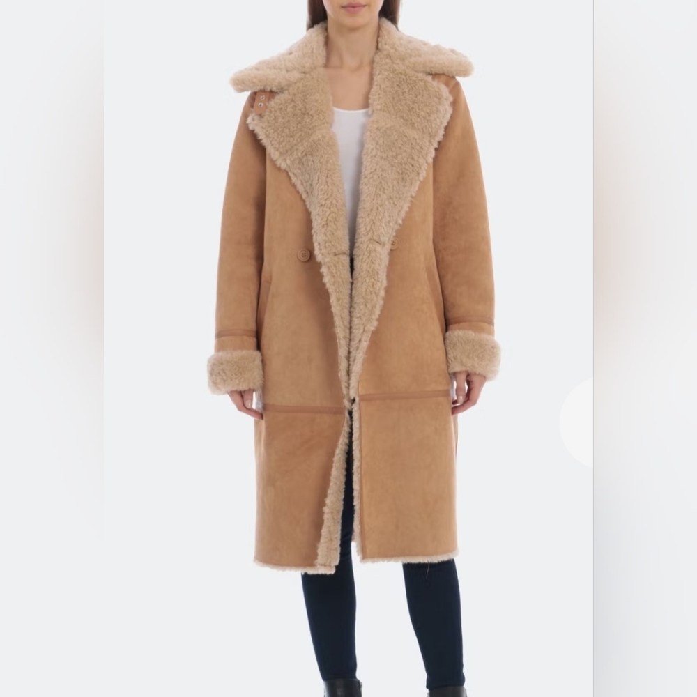 Avec les Filles Double-breasted Faux Sherling Coat